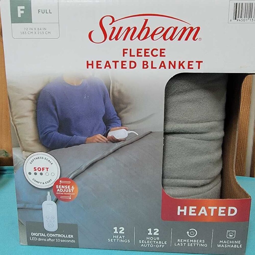 Sunbeam Fleece Heated Blanket Full Size 72x84" Digital Controller 12 Settings